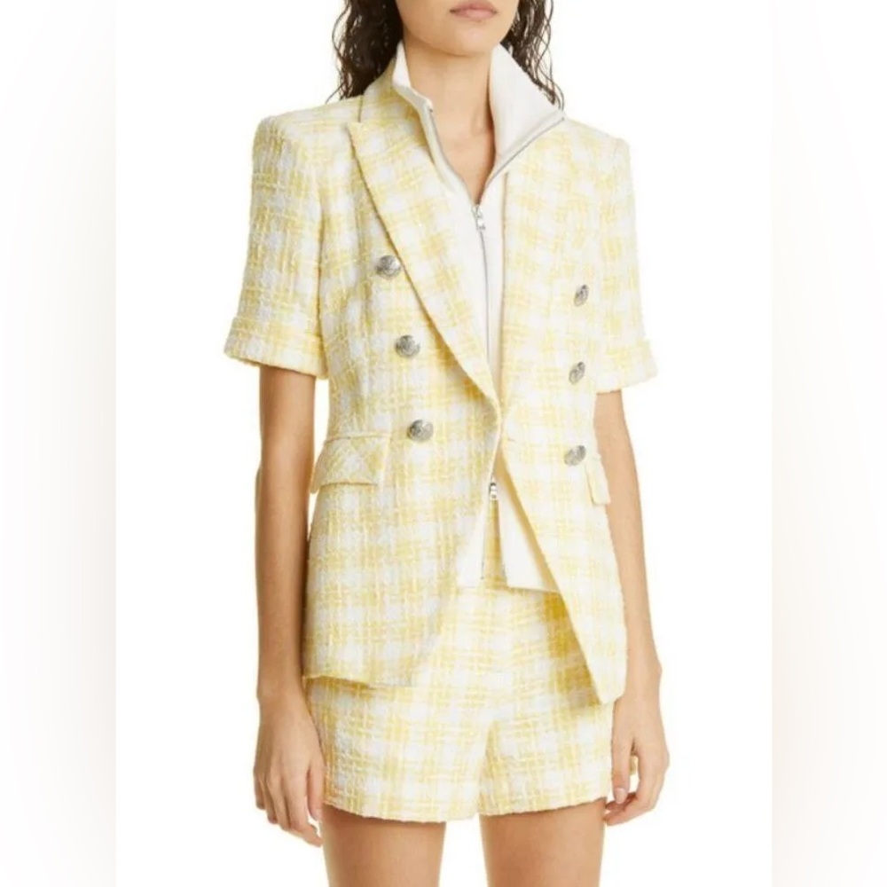 ⭐️ Veronica Beard Jenny Tweed Dickey Jacket in pale yellow and white plaid